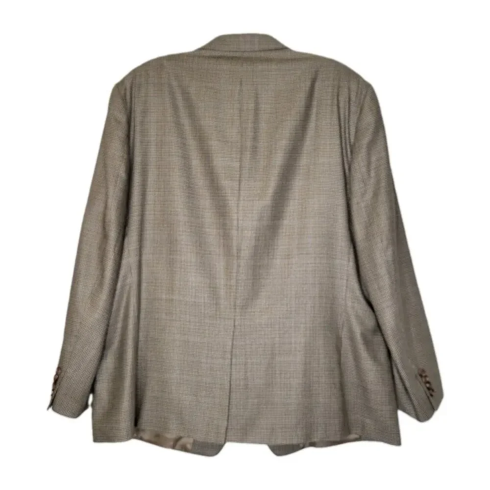 Ralph Lauren LRL Blazer Silk Wool Micro Houndstooth 50R Brown Academia Business